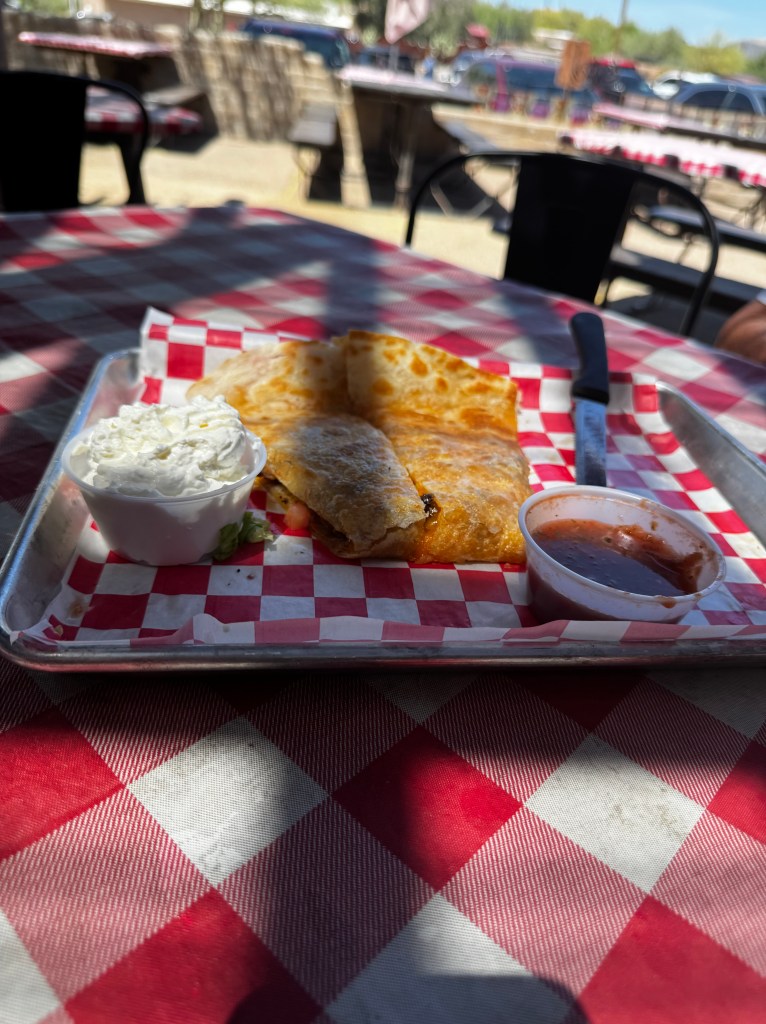 Our brisket quesadilla at the Horny Toad