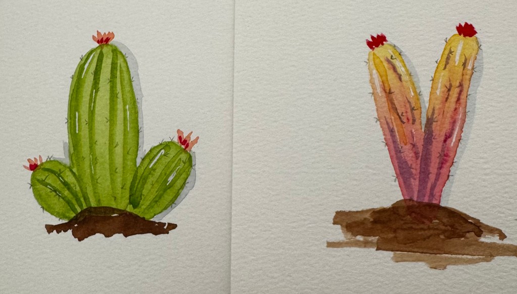 watercolor class, cacti